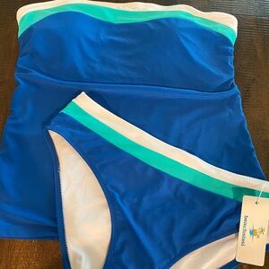 Tankini bathing suit with tags.  From Cupshe,  size M, Green, Blue and white